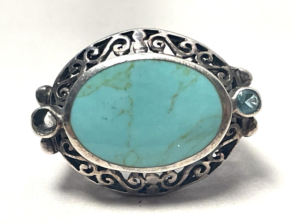 925 Sterling Silver Turquoise Ring Size 7.5, 8g, Missing Side Stone